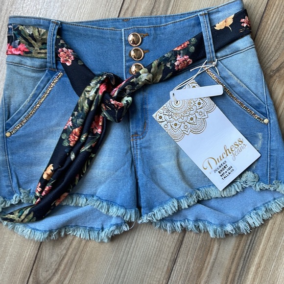 🇨🇴Colombian Butt Lifter Rhinestone Blue Denim Push Up Short - Picture 3 of 12